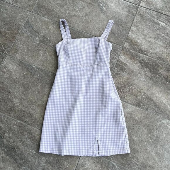 Hollister Purple Lavender Gingham Check Bare Structured Mini Dress Size XS - Picture 2 of 13